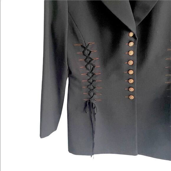 (SOLD) MARIOLA MAYER Black Vintage Wool Blazer Brown Lace Up Detail 12 - Picture 5 of 9